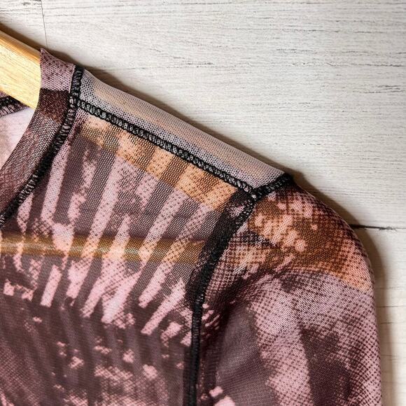 Silence + Noise Top Womens Size S-P Janice Sheer Mesh Button Down Expose Seams - Picture 9 of 16